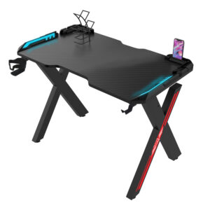 Gaming Desk with Monitor Shelf – X-Frame Support and Cable Management