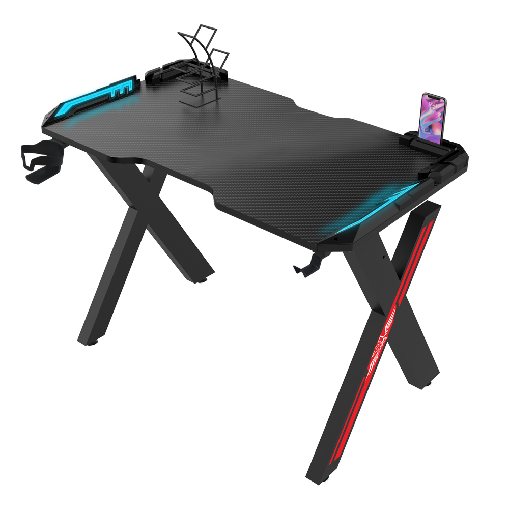 Gaming Desk with Monitor Shelf – X-Frame Support and Cable Management