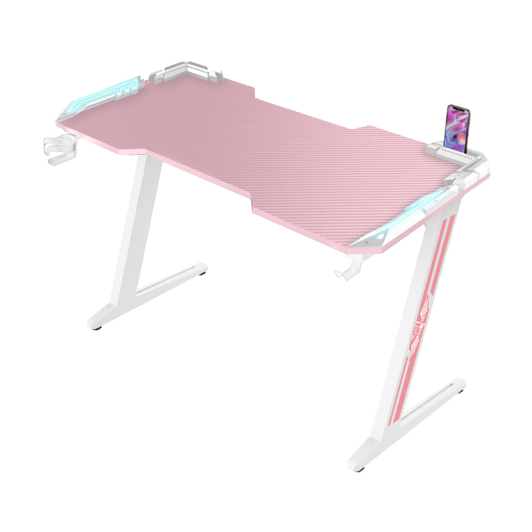 Gaming Desk with Built-in Power Strip and USB Charging Ports