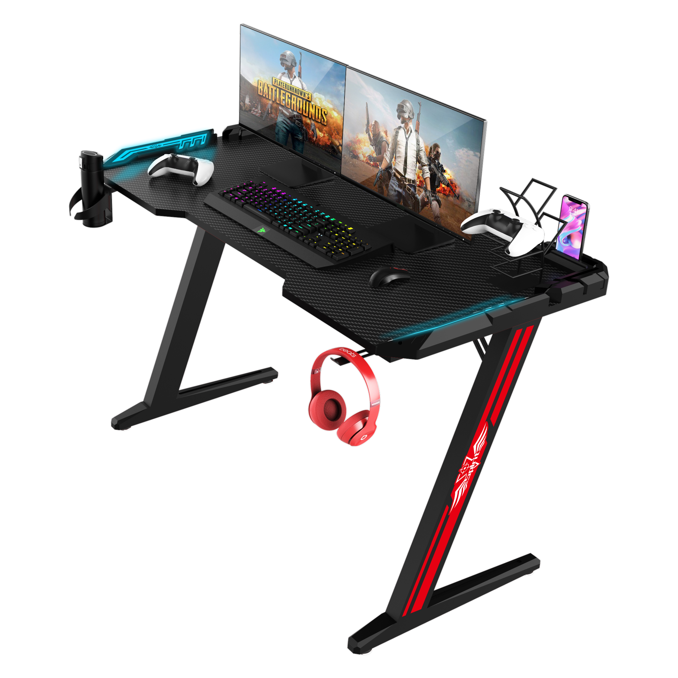 Ergonomic Gaming Computer Desk with Full-Length Monitor Shelf