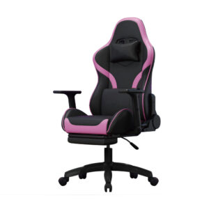 Racing Style Gaming Chair with Retractable Footrest — Black & Pink Ergonomic High-Back Design
