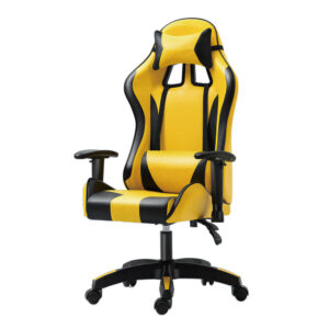 Racing-Inspired High-Back Gaming Chair — Vibrant Yellow-Black Ergonomic Design with Integrated Lumbar Support