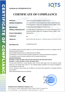 CE RoHS certificate for Strong Hand standing desks
